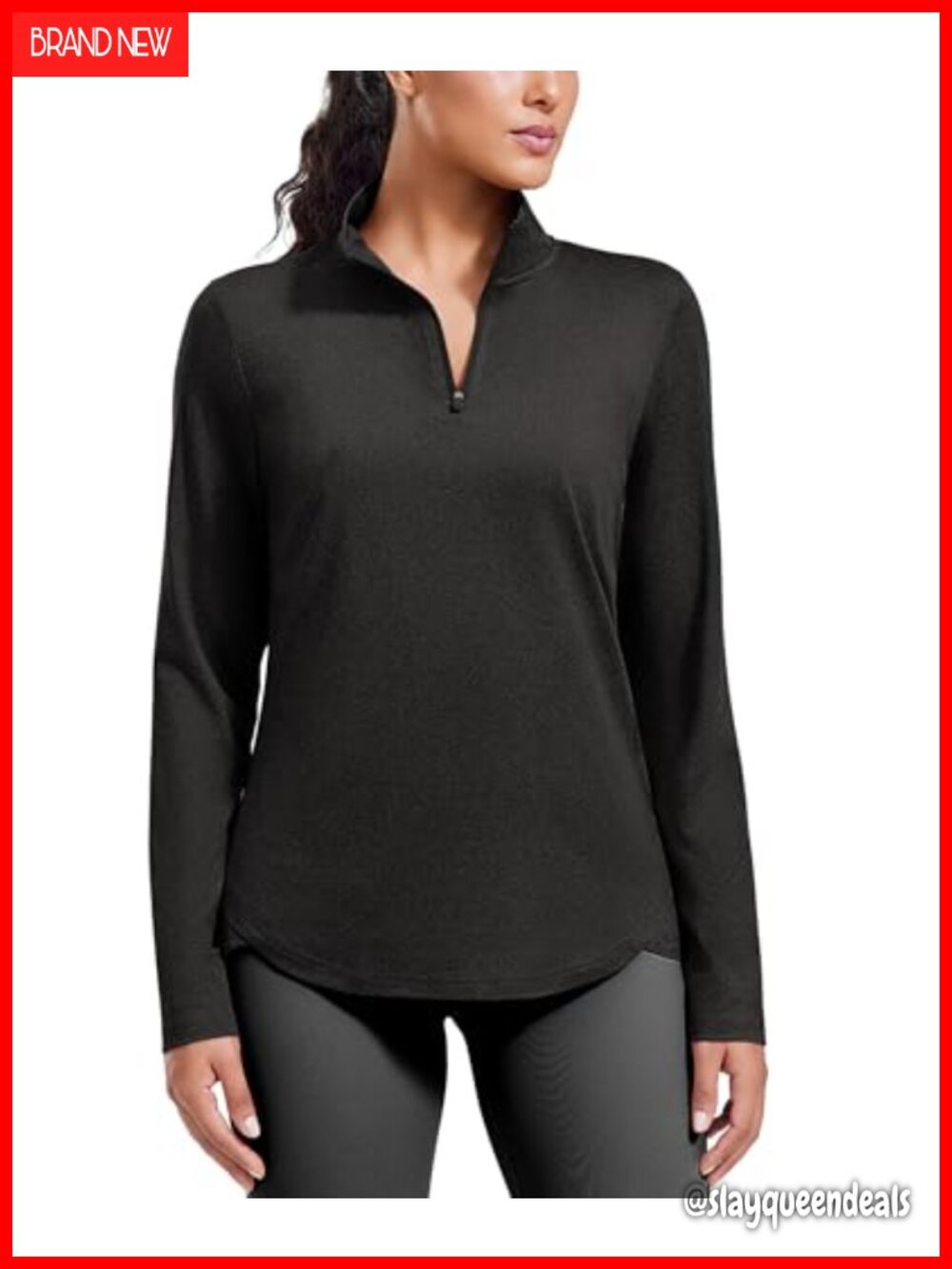 Workout Top Long Sleeve Quarter Zip Athletic Shirt Stretch UPF 50+ Yoga Hiking